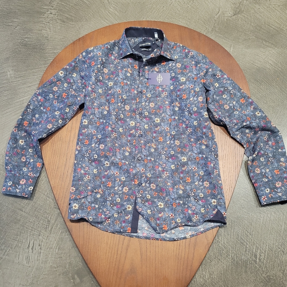Floral Silver Stone button up shirt